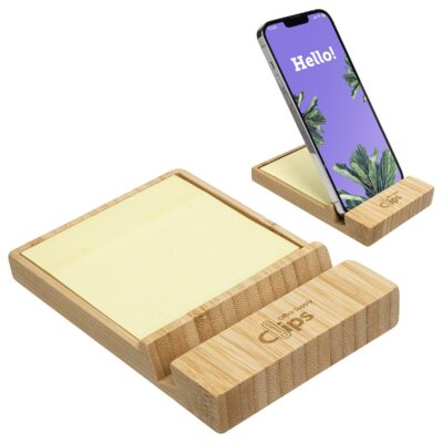 Bamboo Sticky Note Dispenser with Phone Holder