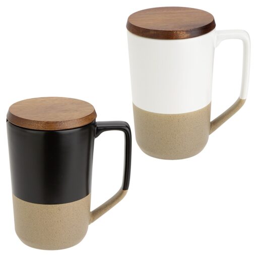 Bellaria 15 oz Ceramic Mug with Wood Lid-2