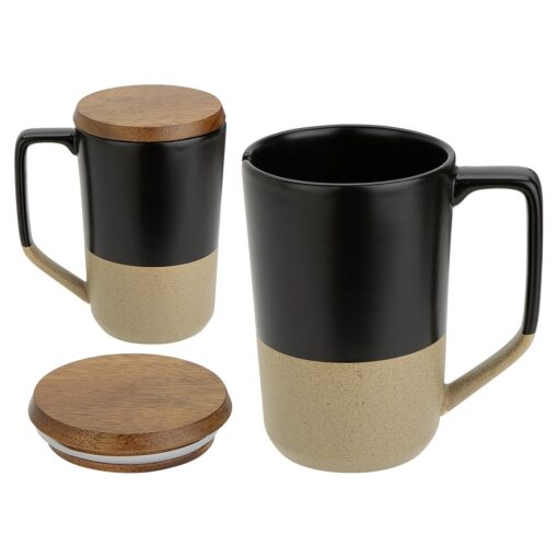 Bellaria 15 oz Ceramic Mug with Wood Lid-4