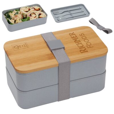 Double Decker Lunch Box with FSC® Bamboo Lid & Utensils-1