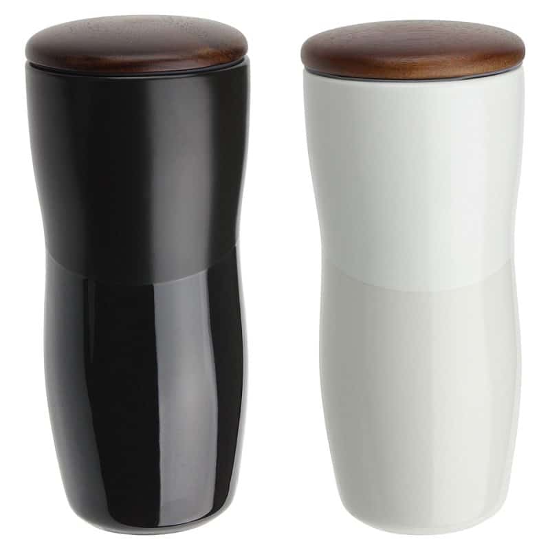 Adriano 12 oz Double-wall Ceramic Tumbler with Wood Lid - 1