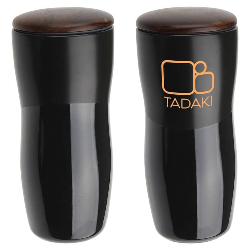 Adriano 12 oz Double-wall Ceramic Tumbler with Wood Lid - 2