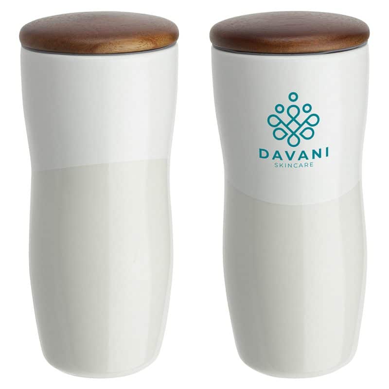 Adriano 12 oz Double-wall Ceramic Tumbler with Wood Lid - 4