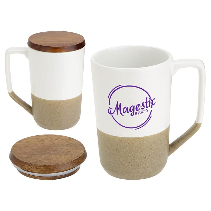 Bellaria 15 oz Ceramic Mug with Wood Lid - 4