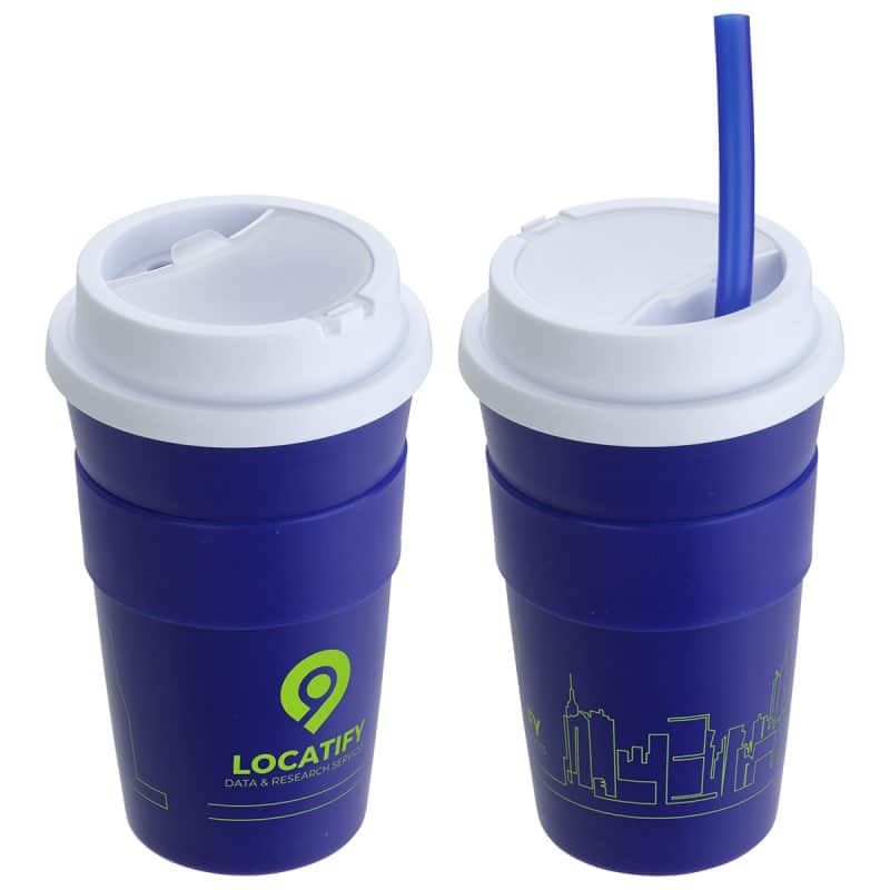 Bistro 14 oz Coffee Cup with Silicone Sleeve + Straw - 4