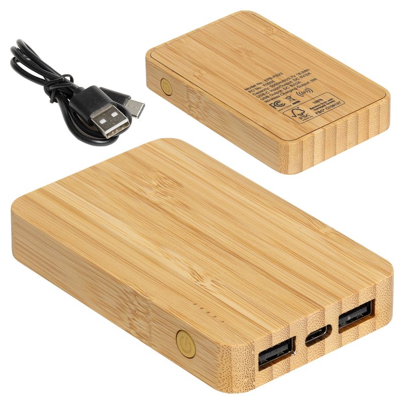 FSC® Bamboo 5000mAh Dual Port Power Bank with Wireless Charger - 1