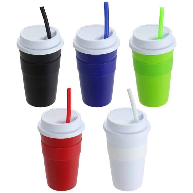 Bistro 14 oz Coffee Cup with Silicone Sleeve + Straw - 1