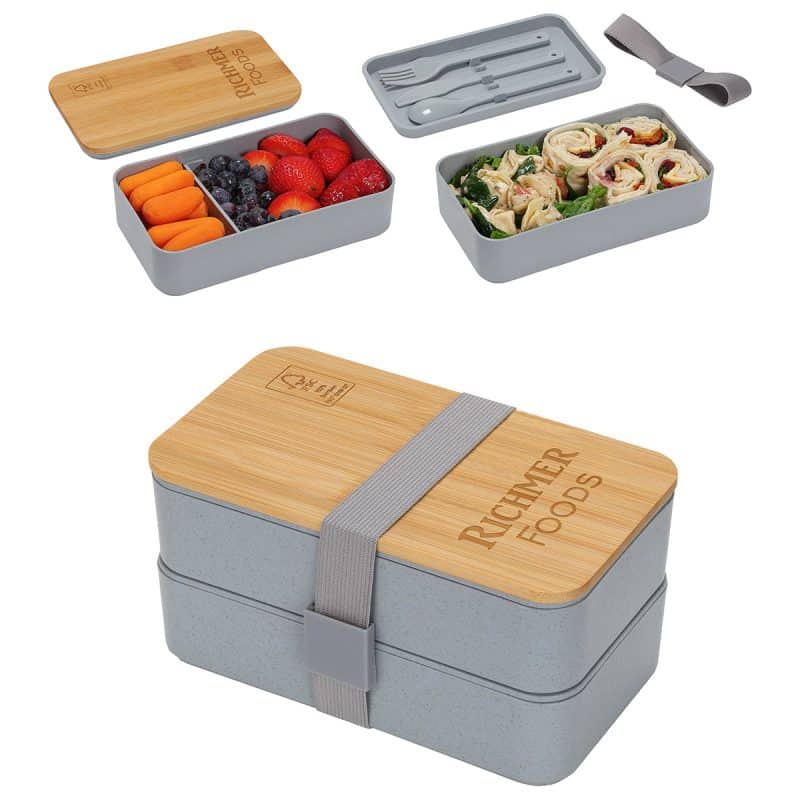 Double Decker Lunch Box with FSC® Bamboo Lid & Utensils - 2