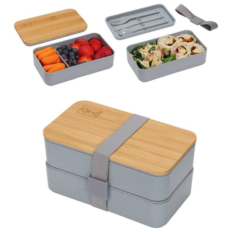 Double Decker Lunch Box with FSC® Bamboo Lid & Utensils - 3