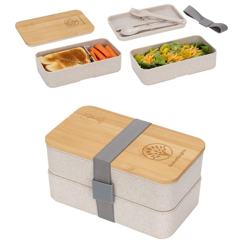 Double Decker Lunch Box with FSC® Bamboo Lid & Utensils - 4