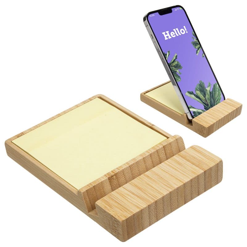 Bamboo Sticky Note Dispenser with Phone Holder - 1