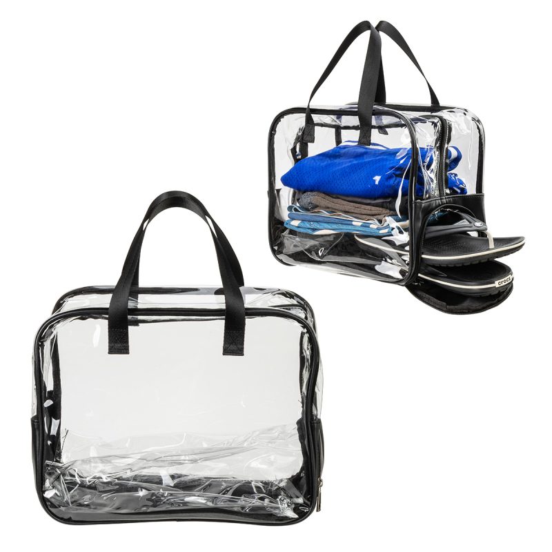 Gem Clear PVC Zippered Bag with Easy-Access Shoe Compartment - 1