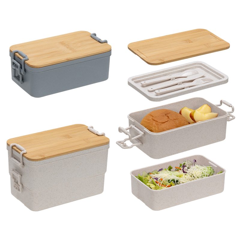 Chuckwagon Stackable Lunch Box With Bamboo Lid & Utensils - 1
