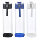 Hector 22 oz Push-Button Glass Bottle w/ Silicone Strap & Base - 1