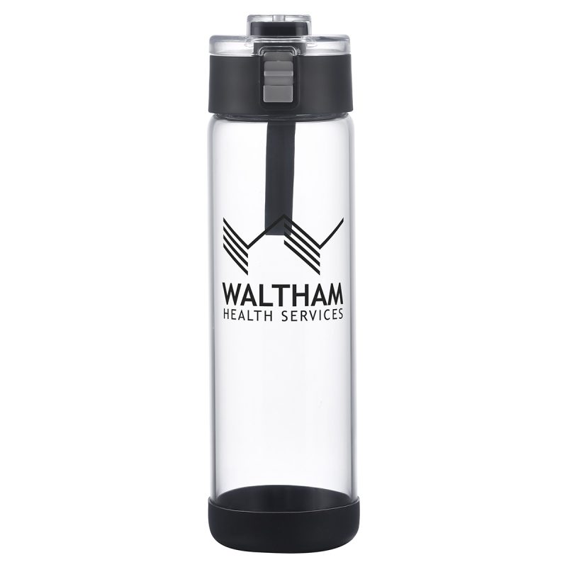 Hector 22 oz Push-Button Glass Bottle w/ Silicone Strap & Base - 2