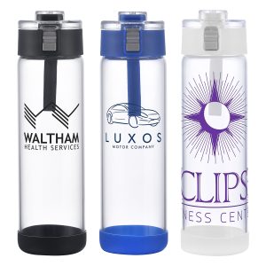 Hector 22 oz Push-Button Glass Bottle w/ Silicone Strap & Base