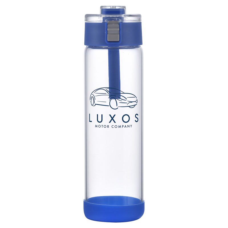 Hector 22 oz Push-Button Glass Bottle w/ Silicone Strap & Base - 4