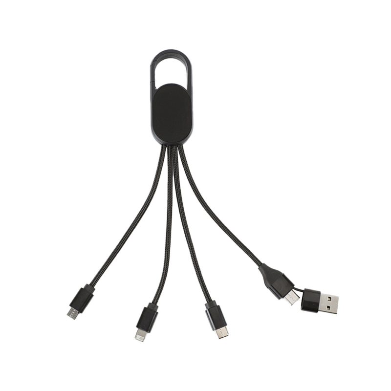 Hex 6-in-1 Light-Up Charging Cable with Carabiner Clip and Recycled Casing - 2