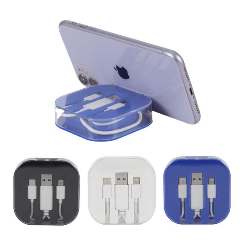 Tetra 4-in-1 Charging Cable With Recycled ABS Case & Built-In Phone Stand