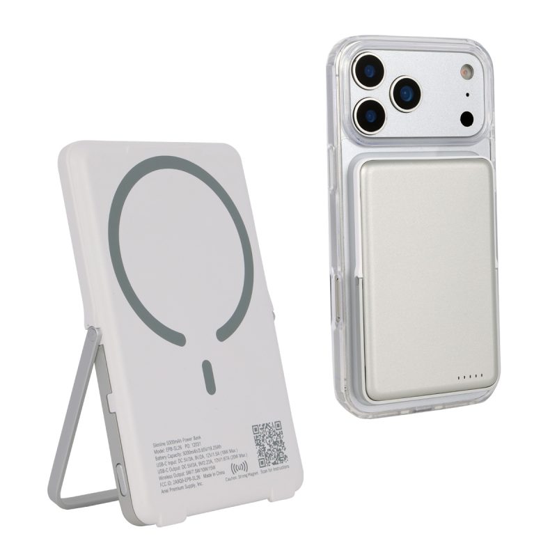 Slimline 5000mAh 20W PD Aluminum Power Bank with 15W Magnetic Wireless Char - 1