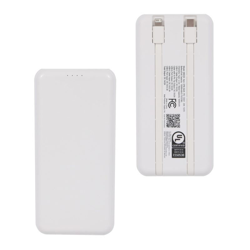 Squire 10000mAh UL Listed Power Bank with Built-In Charging Cables - 5