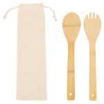 Bamboo Salad Utensils with Cotton Pouch - 1