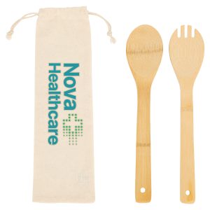 Bamboo Salad Utensils with Cotton Pouch