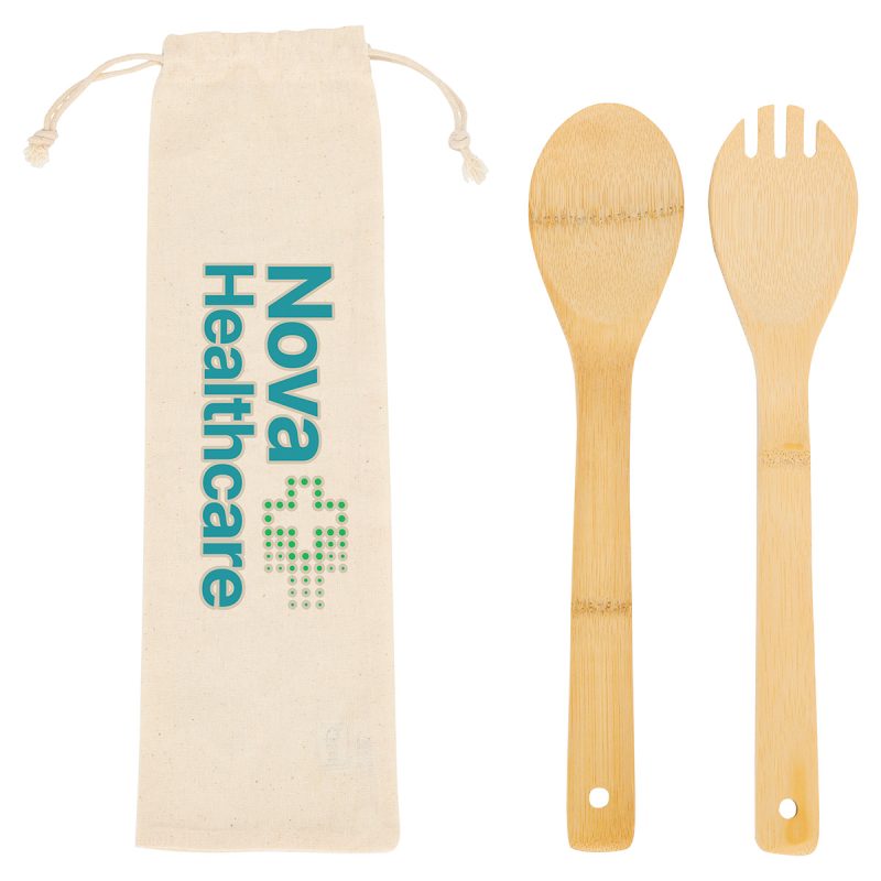 Bamboo Salad Utensils with Cotton Pouch